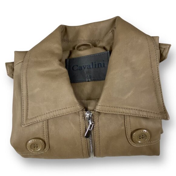 Ci Sono by Cavalini Jacket Womens Sz M Brown Faux Leather Belted Collar Jacket - Picture 2 of 9